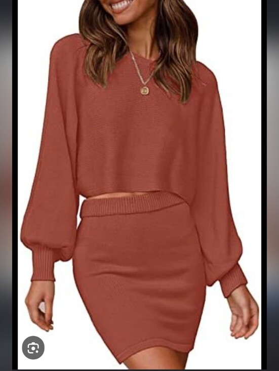 Dresses & Skirts - Cropped Puff Sleeve Sweater Bodycon Mini Skirt 2 Piece Set Large